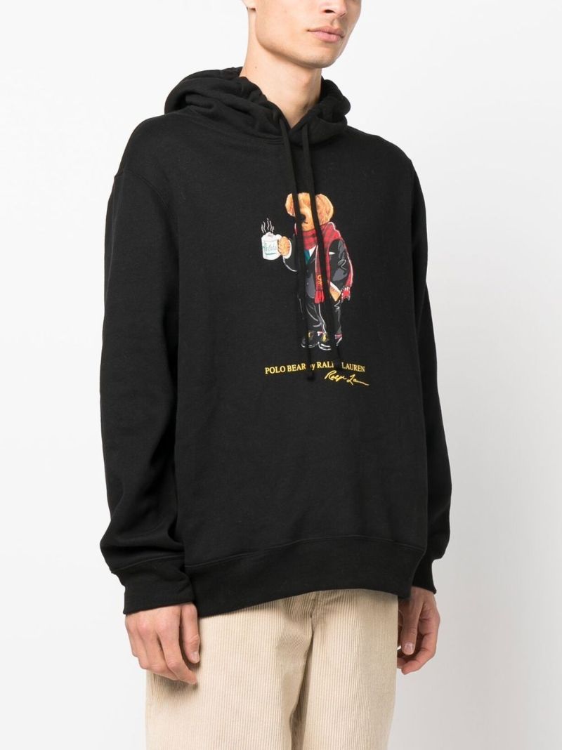 Black Polo Bear Print Hoodie