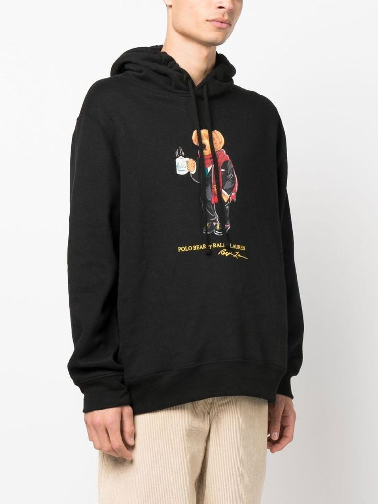 Black Polo Bear Print Hoodie