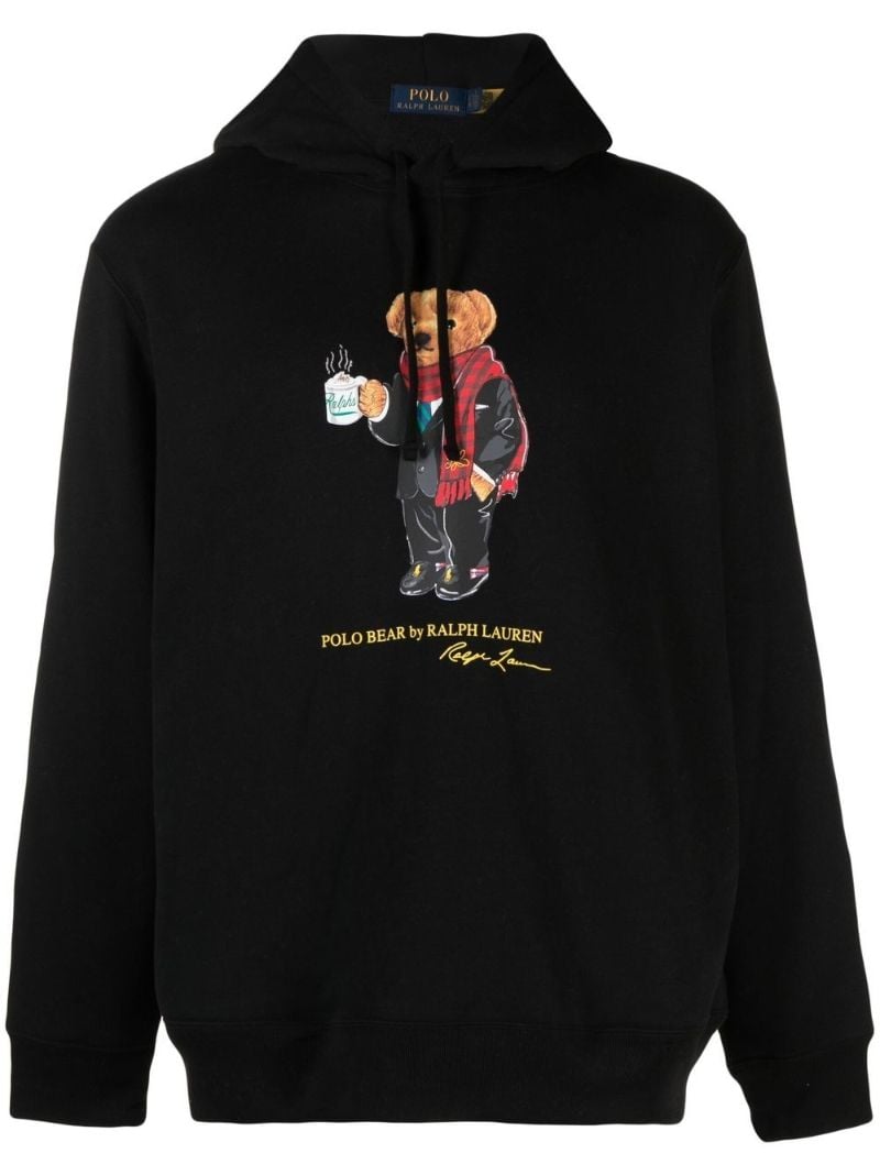 Black Polo Bear Print Hoodie