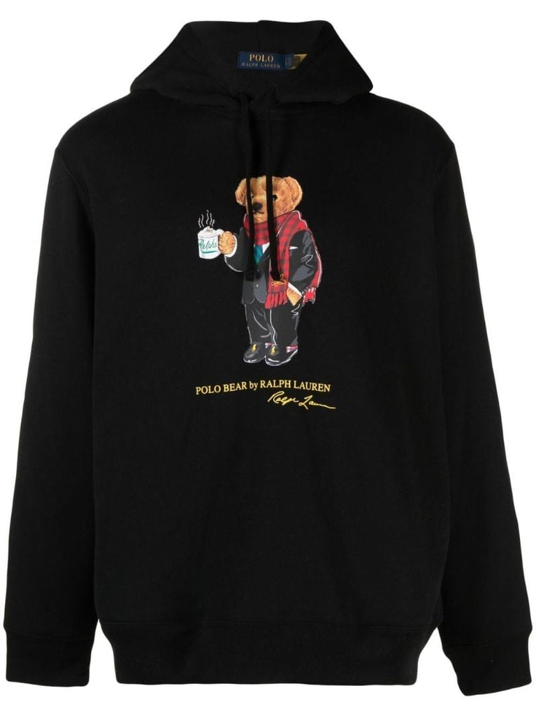 Black Polo Bear Print Hoodie