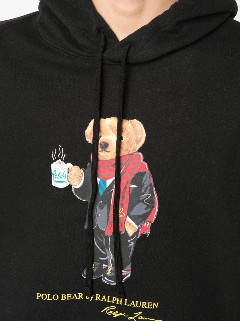 Black Polo Bear Print Hoodie