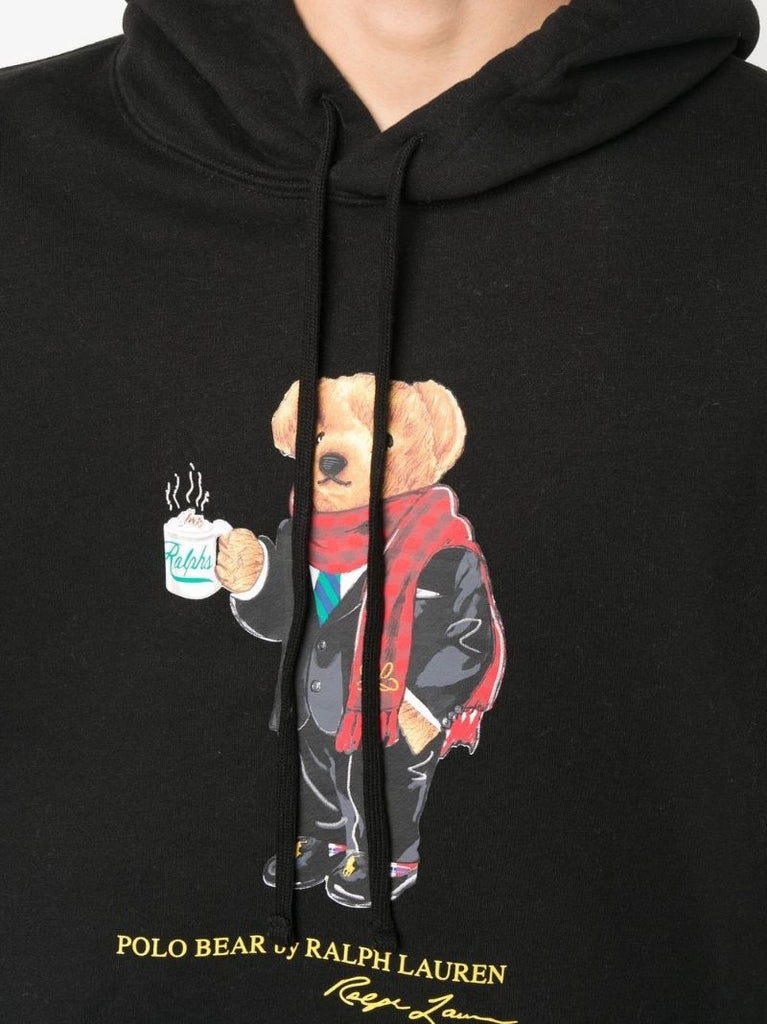 Black Polo Bear Print Hoodie