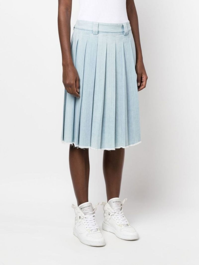 Blue Pleated Chambray Midi Skirt