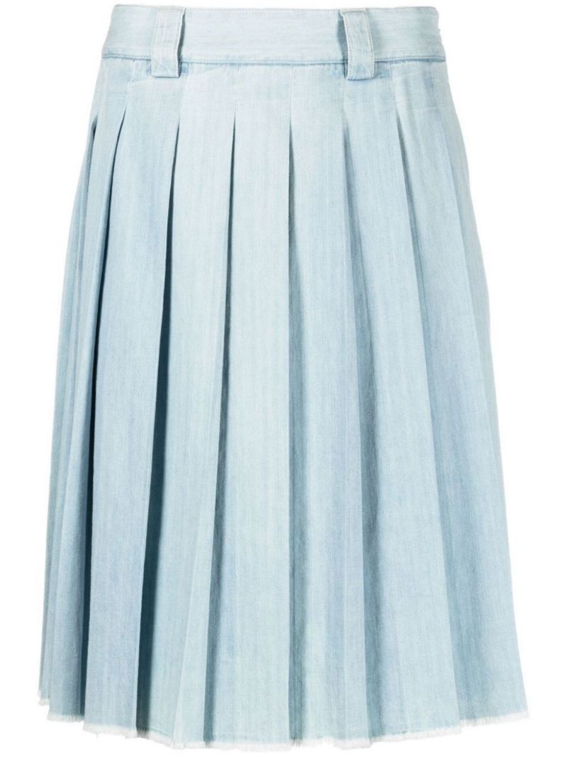 Blue Pleated Chambray Midi Skirt