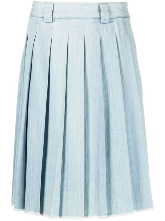 Blue Pleated Chambray Midi Skirt