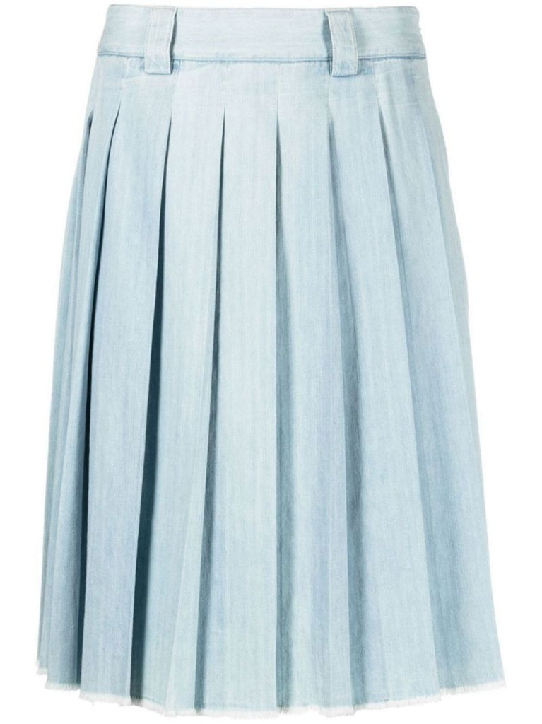 Blue Pleated Chambray Midi Skirt