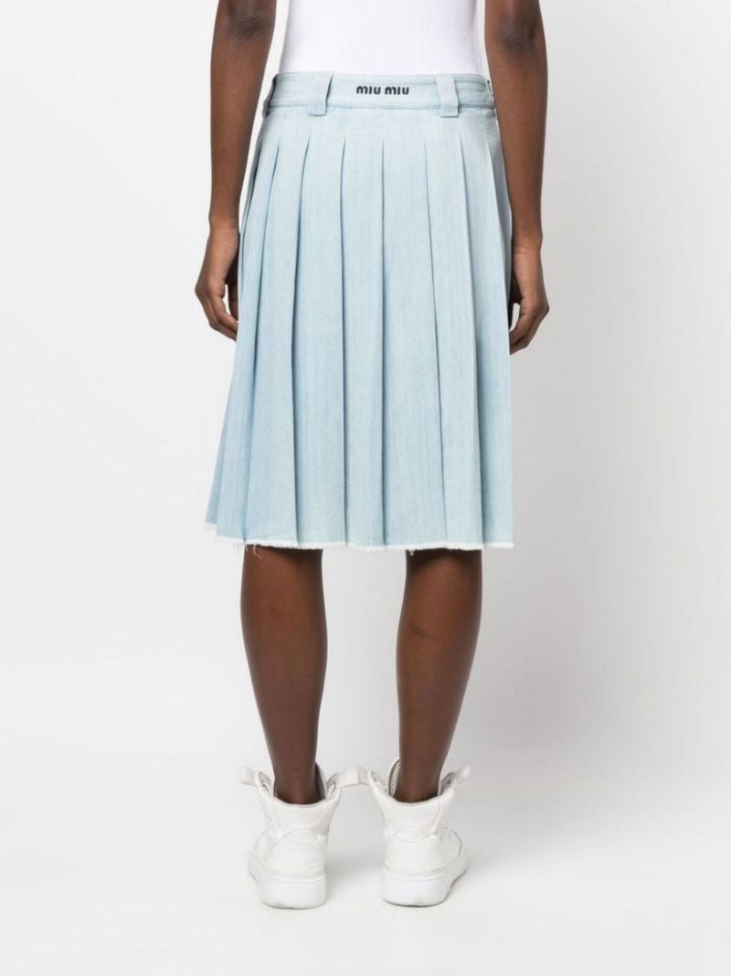 Blue Pleated Chambray Midi Skirt