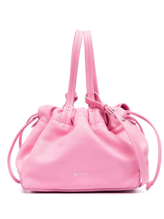 Pink Malmo Drawstring Leather Tote Bag