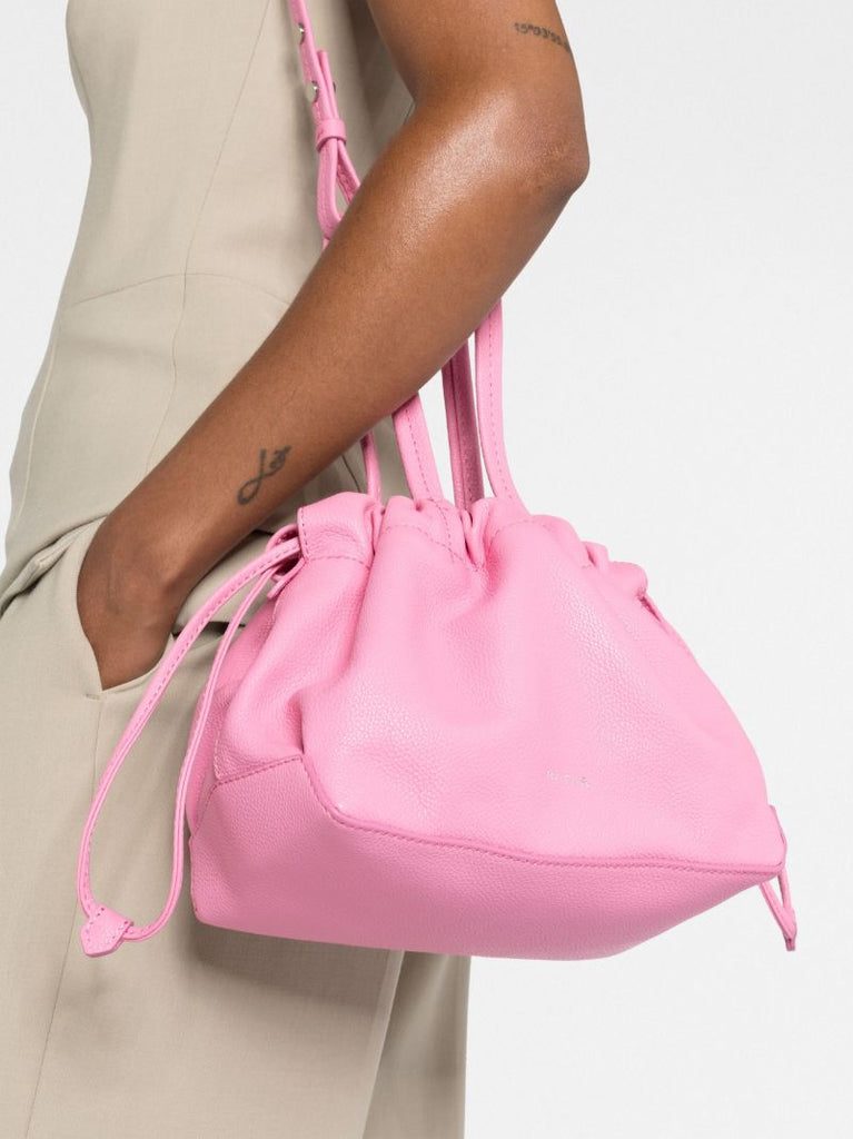 Pink Malmo Drawstring Leather Tote Bag