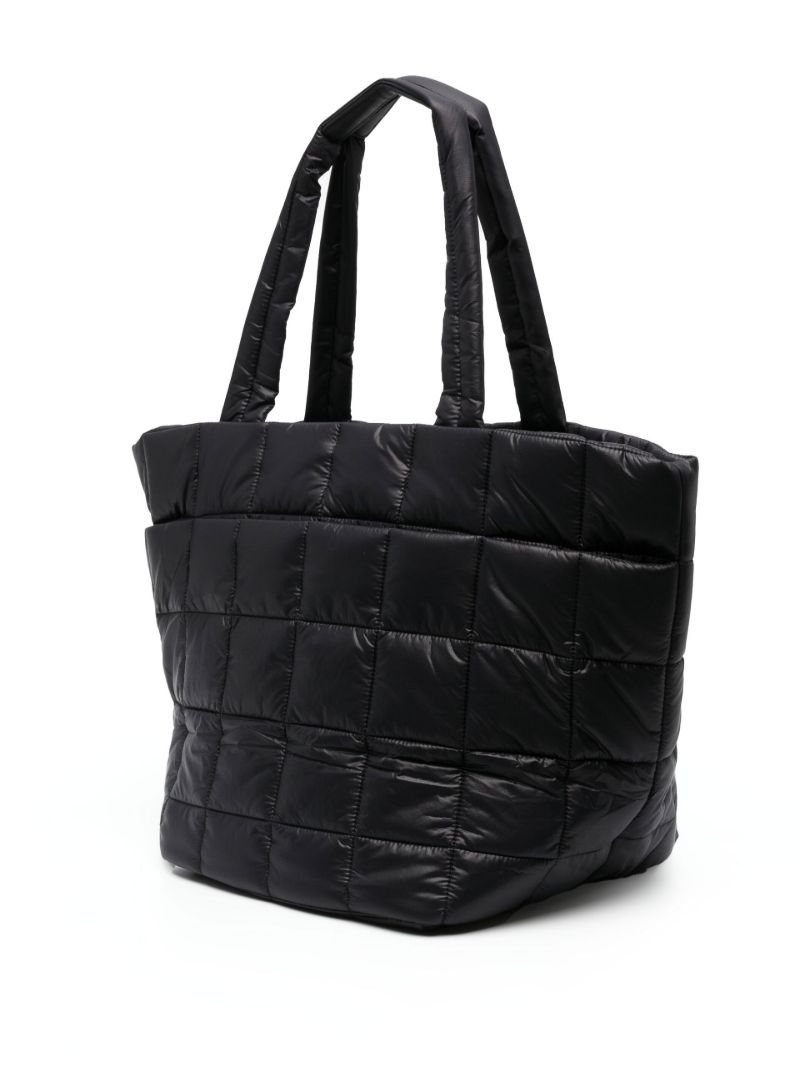 Black Quilted Grid Tote Bag