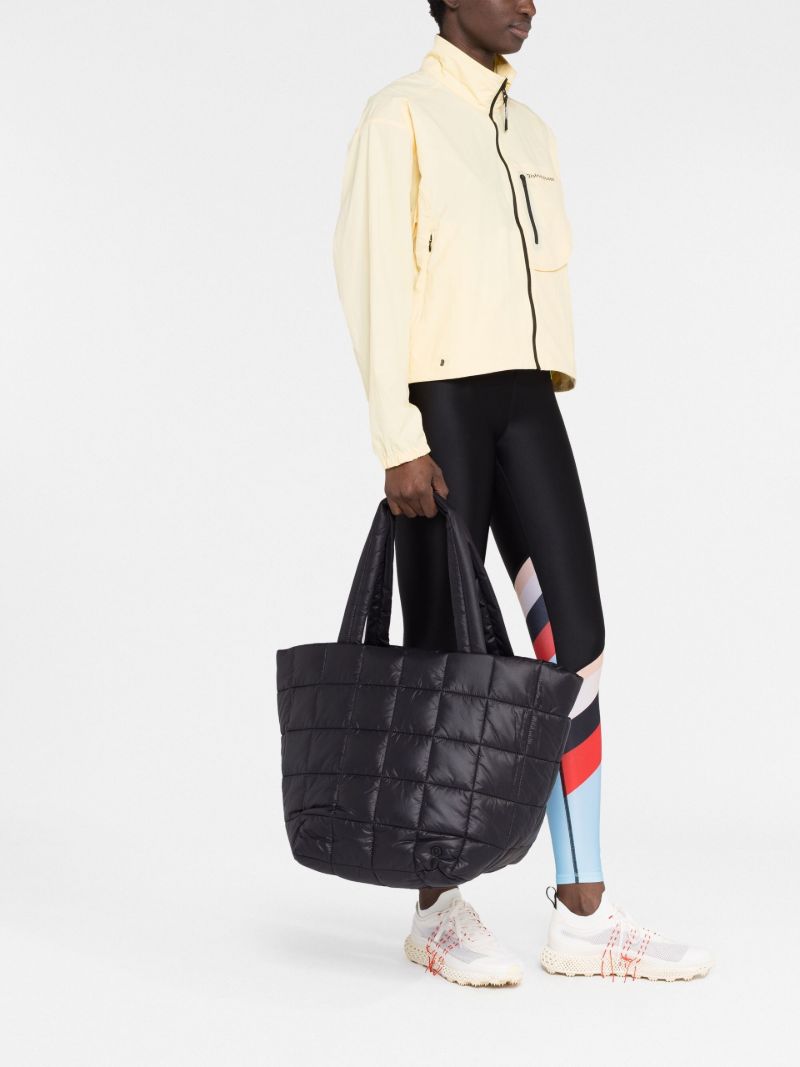 Black Quilted Grid Tote Bag
