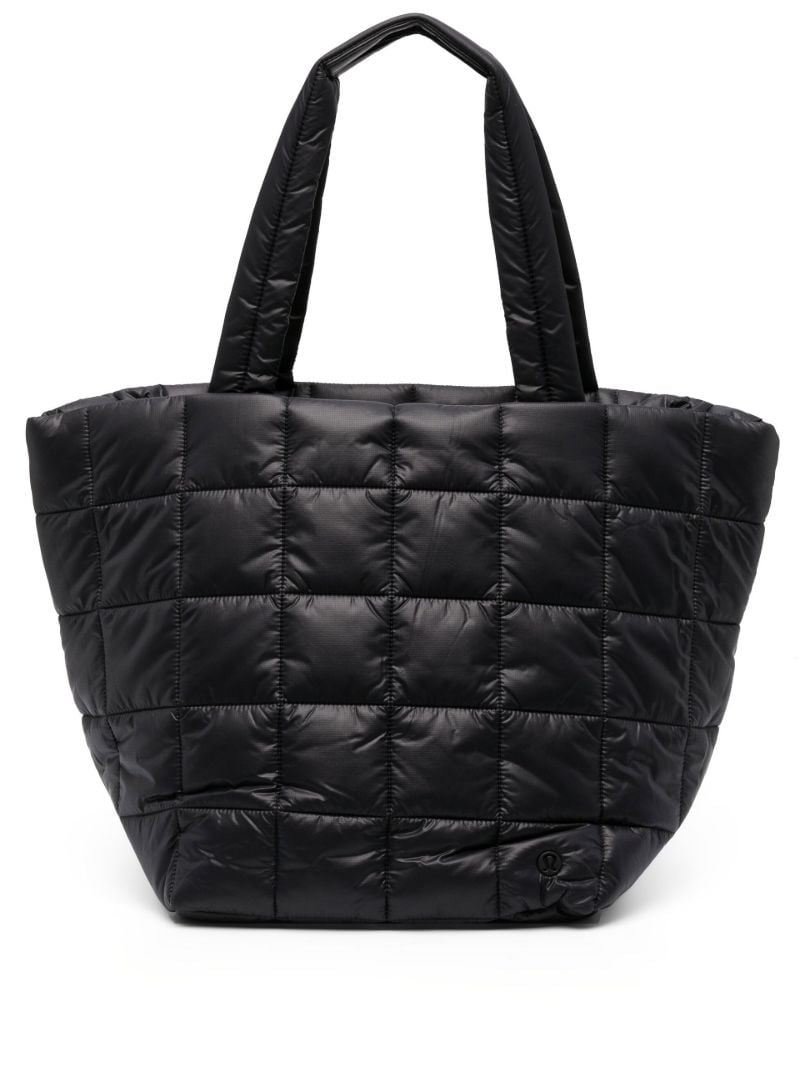 Black Quilted Grid Tote Bag