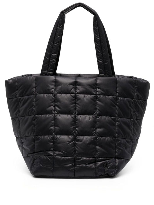Black Quilted Grid Tote Bag