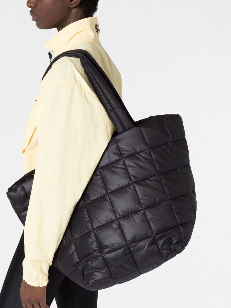Black Quilted Grid Tote Bag