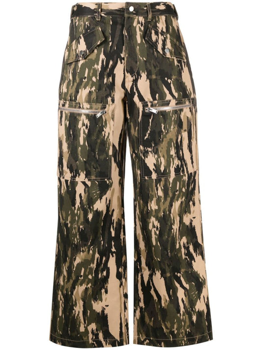 Green Abstract Print Trousers