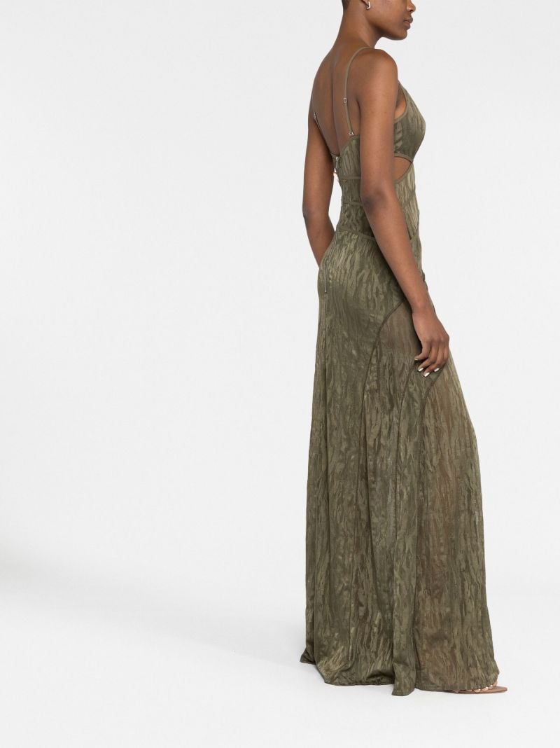 Green Patterned Jacquard Sleeveless Gown