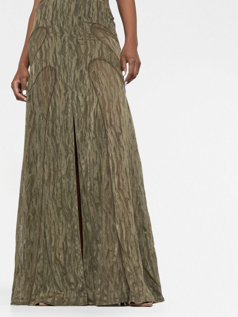 Green Patterned Jacquard Sleeveless Gown