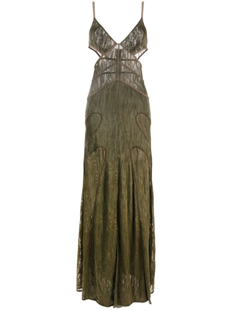 Green Patterned Jacquard Sleeveless Gown
