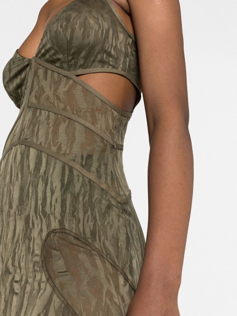 Green Patterned Jacquard Sleeveless Gown