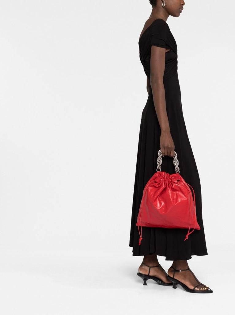 Red Chain Leather Tote Bag