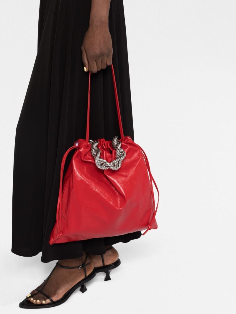 Red Chain Leather Tote Bag