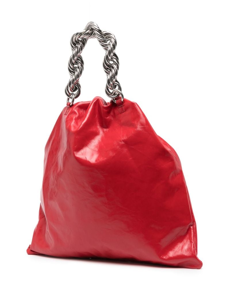 Red Chain Leather Tote Bag