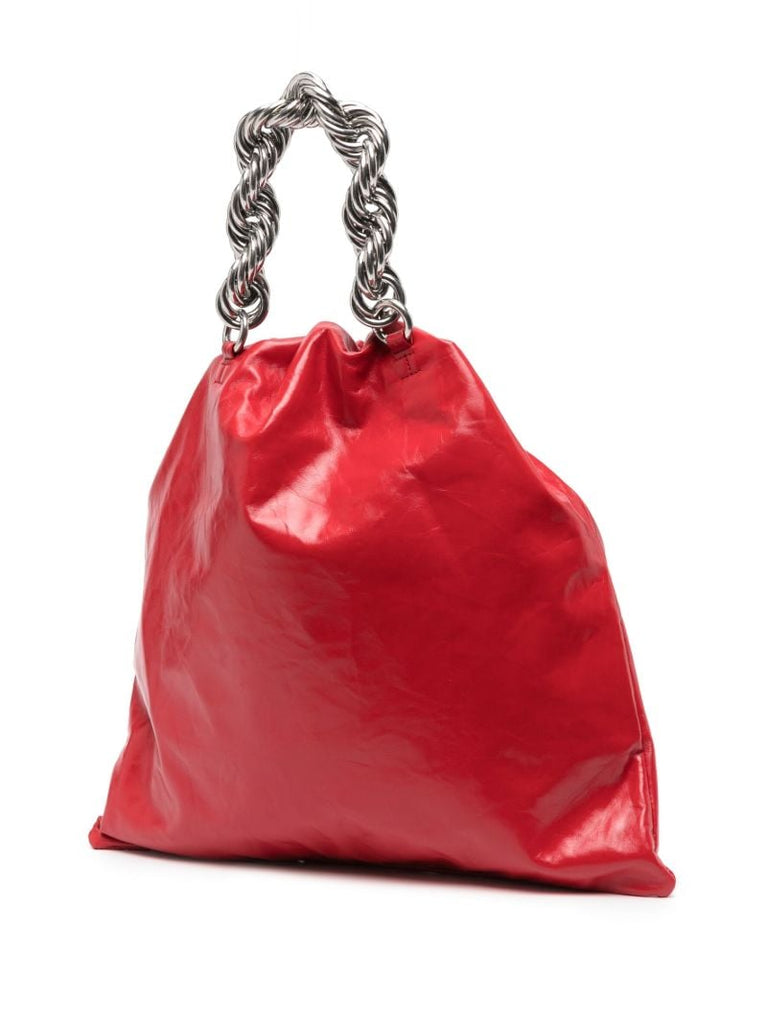 Red Chain Leather Tote Bag