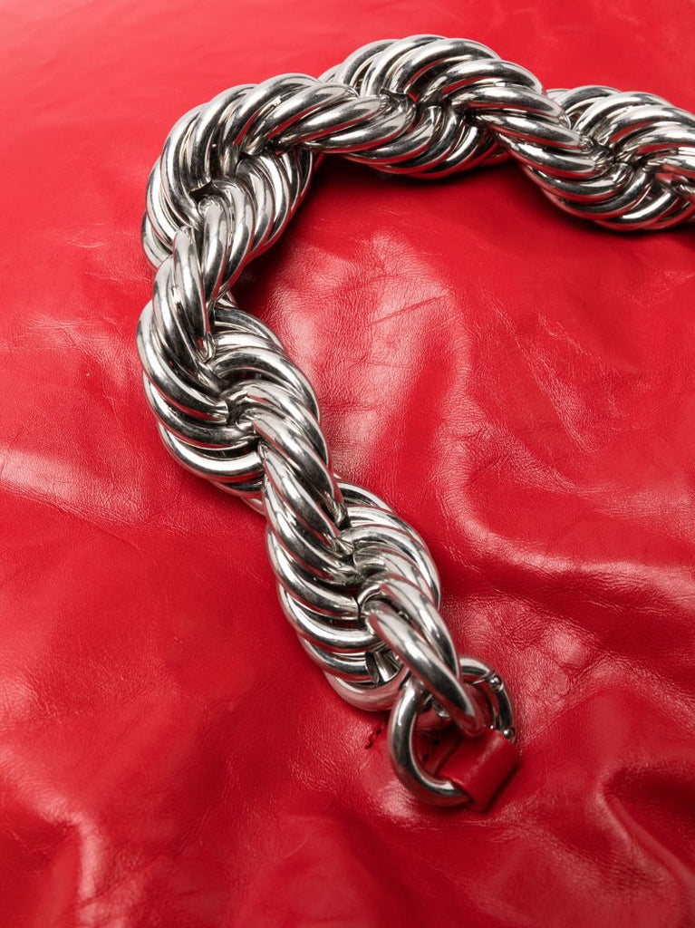 Red Chain Leather Tote Bag