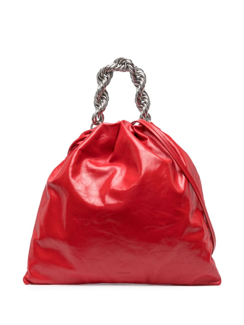 Red Chain Leather Tote Bag