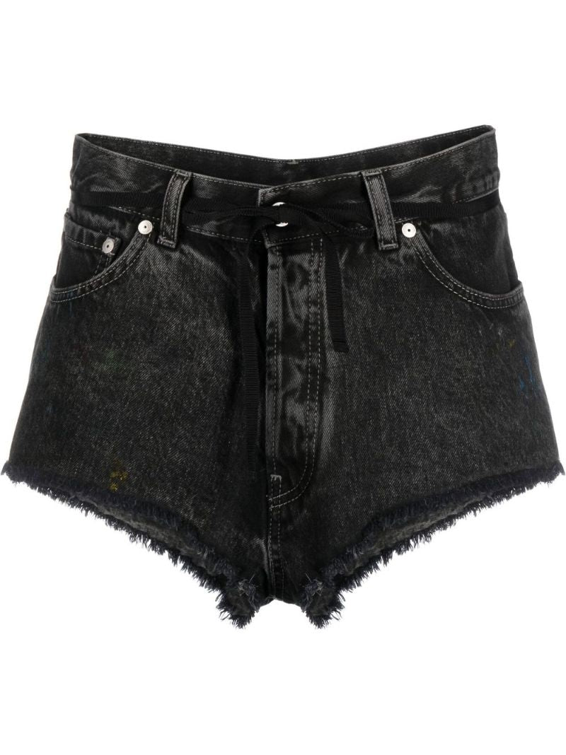 Black Frayed Hem Denim Shorts