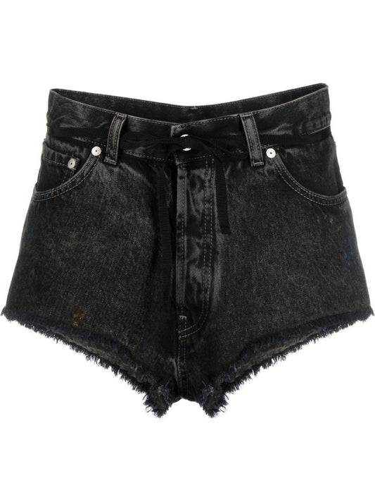 Black Frayed Hem Denim Shorts
