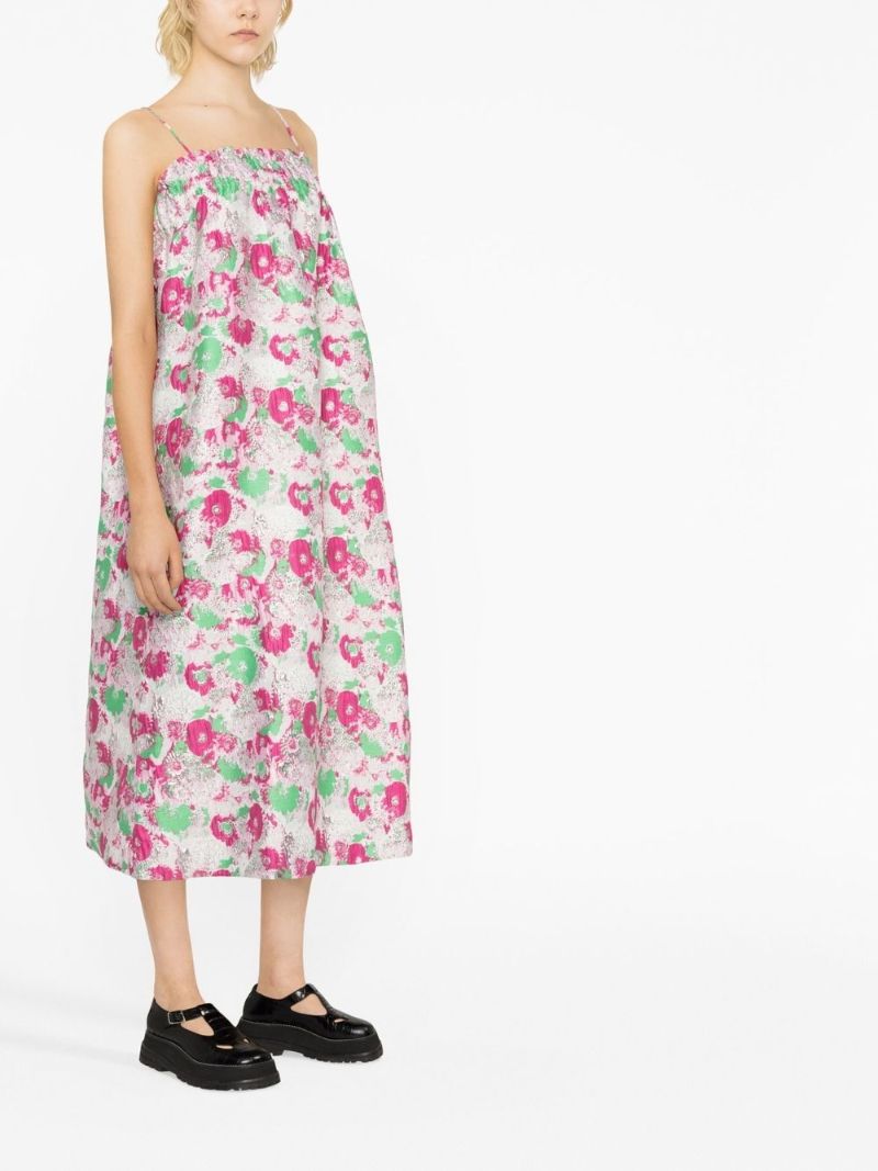 Pink Floral Jacquard Midi Dress