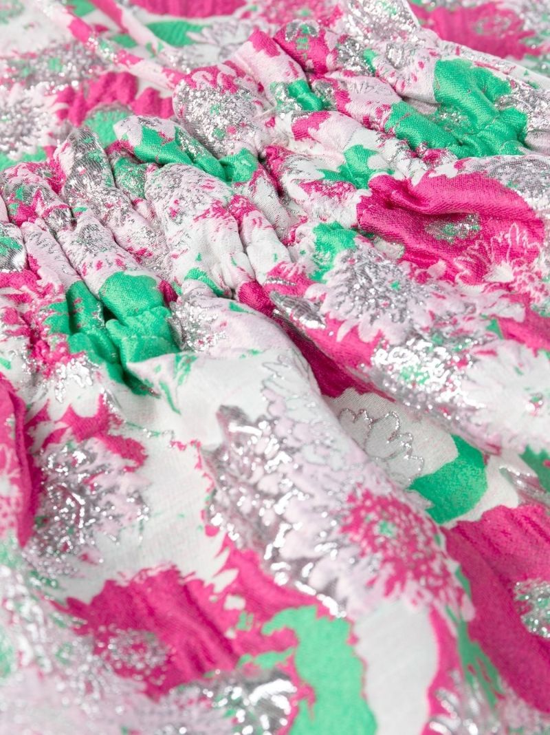 Pink Floral Jacquard Midi Dress