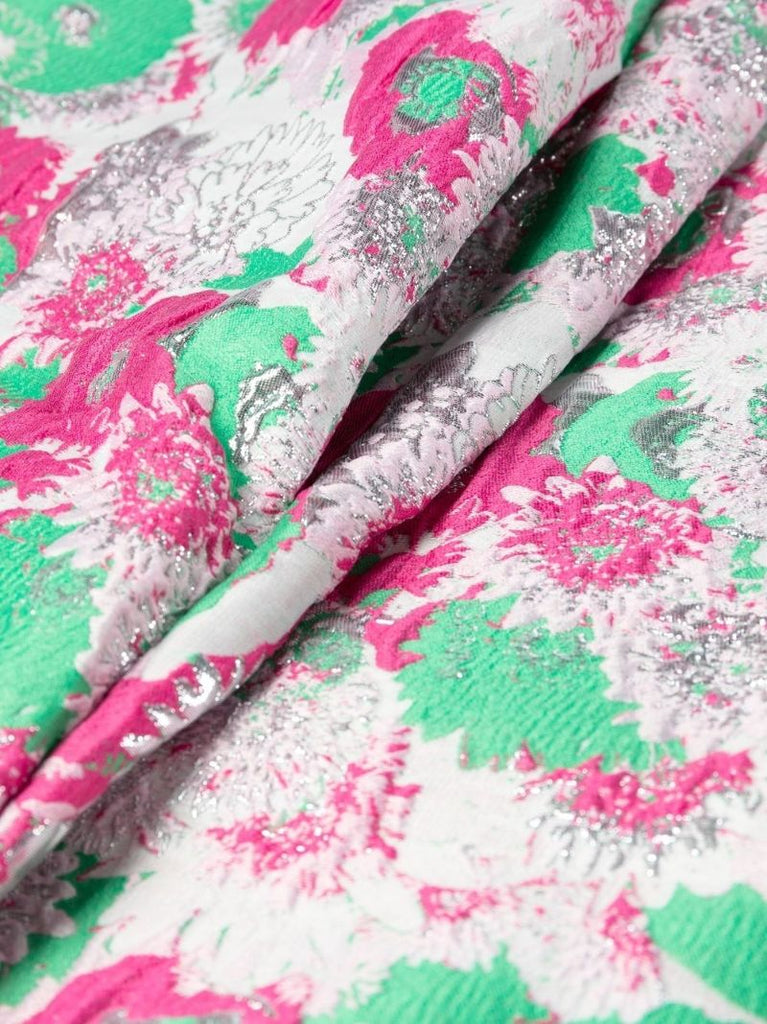 Pink Floral Jacquard Midi Dress