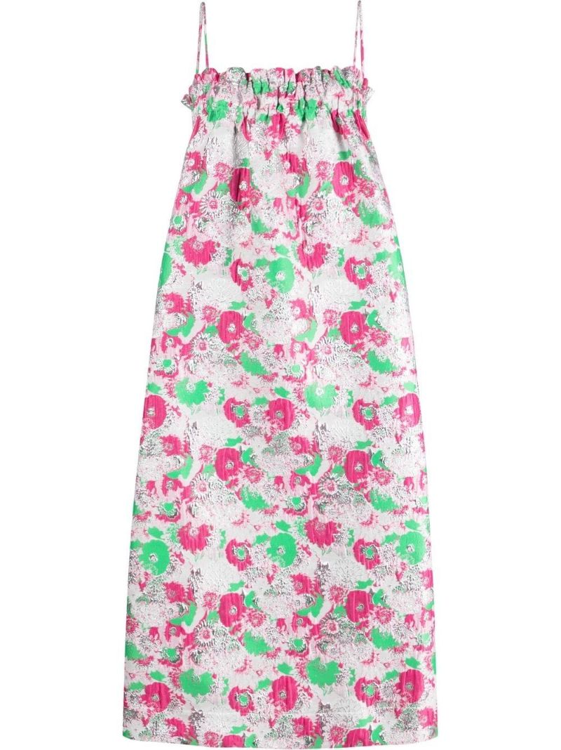 Pink Floral Jacquard Midi Dress