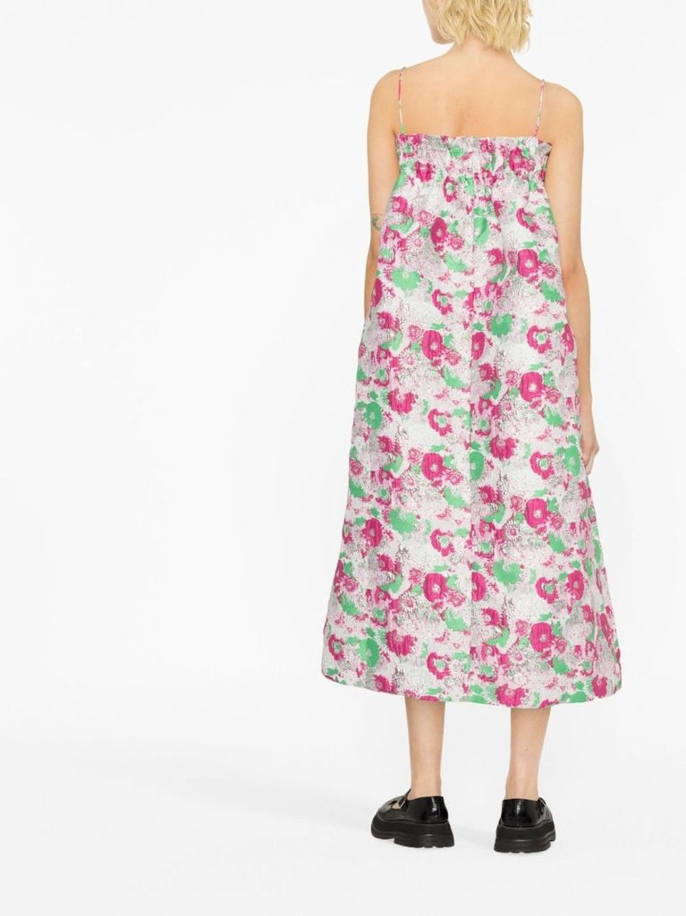 Pink Floral Jacquard Midi Dress