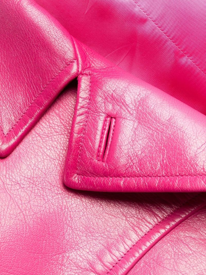 Pink Double-breasted Leather Coat