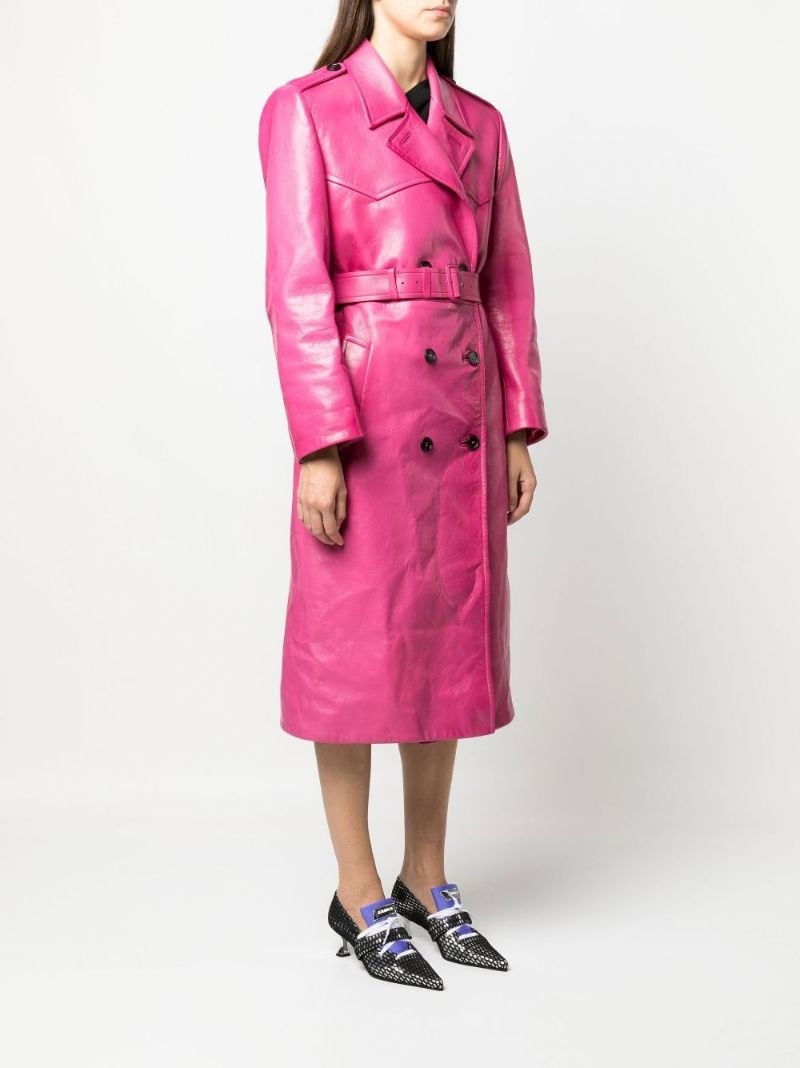 Pink Double-breasted Leather Coat
