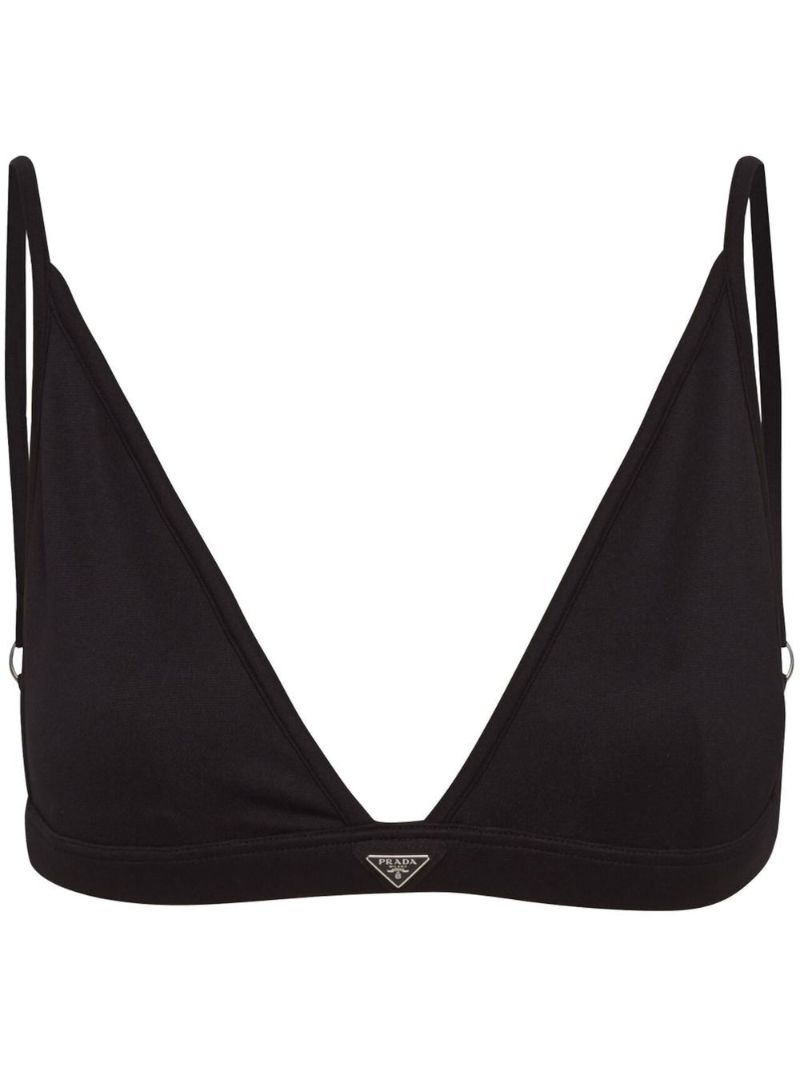 Black V-neck Triangle Logo Bralette