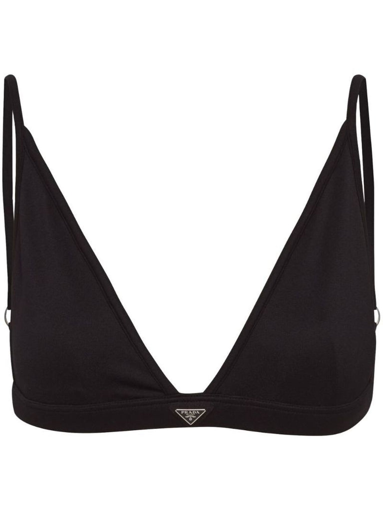 Black V-neck Triangle Logo Bralette