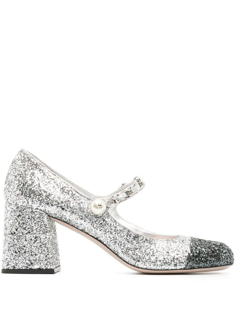 Silver 65 Glittered Leather Mary Jane Pumps