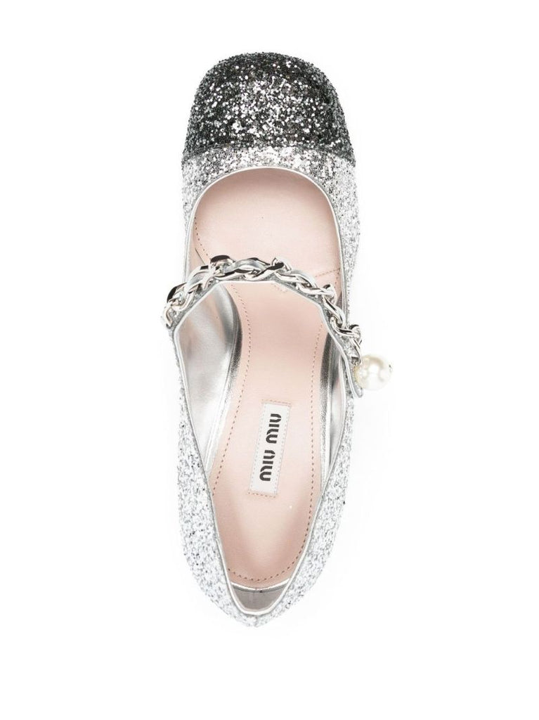 Silver 65 Glittered Leather Mary Jane Pumps
