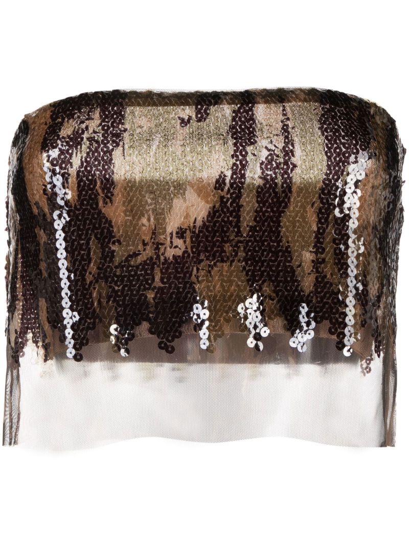 Brown Vertical Horizon Sequin Strapless Top
