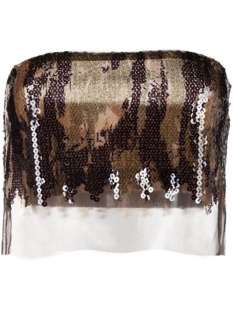 Brown Vertical Horizon Sequin Strapless Top