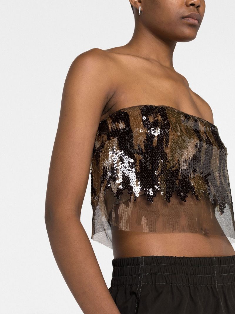 Brown Vertical Horizon Sequin Strapless Top