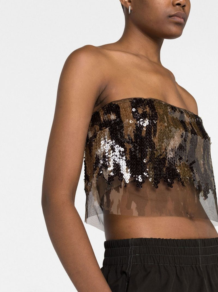 Brown Vertical Horizon Sequin Strapless Top