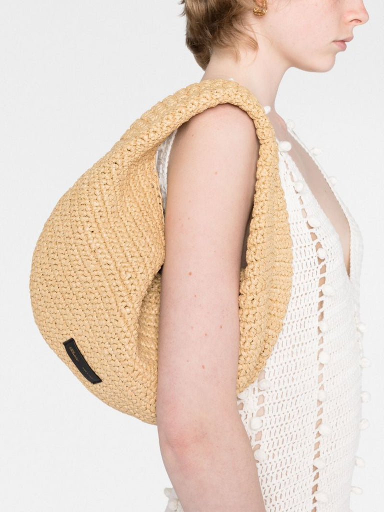 Neutral Olivia Raffia Shoulder Bag