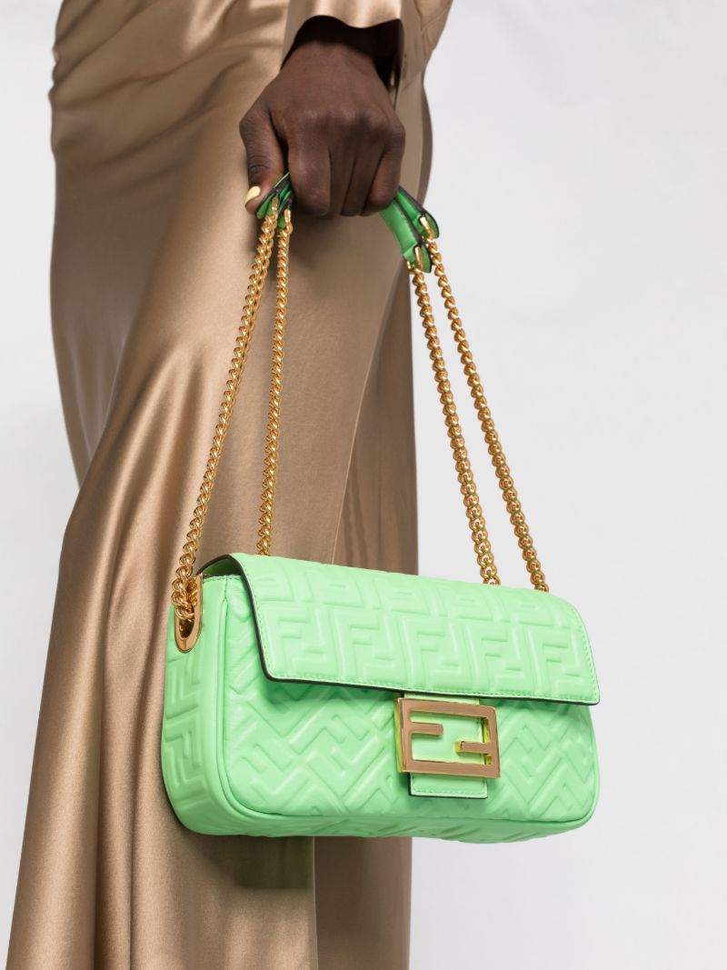 Green Baguette Medium Leather Shoulder Bag
