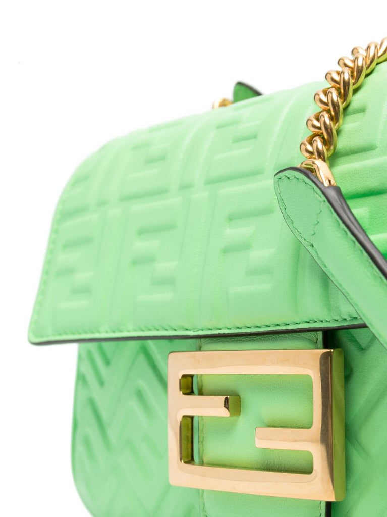 Green Baguette Medium Leather Shoulder Bag