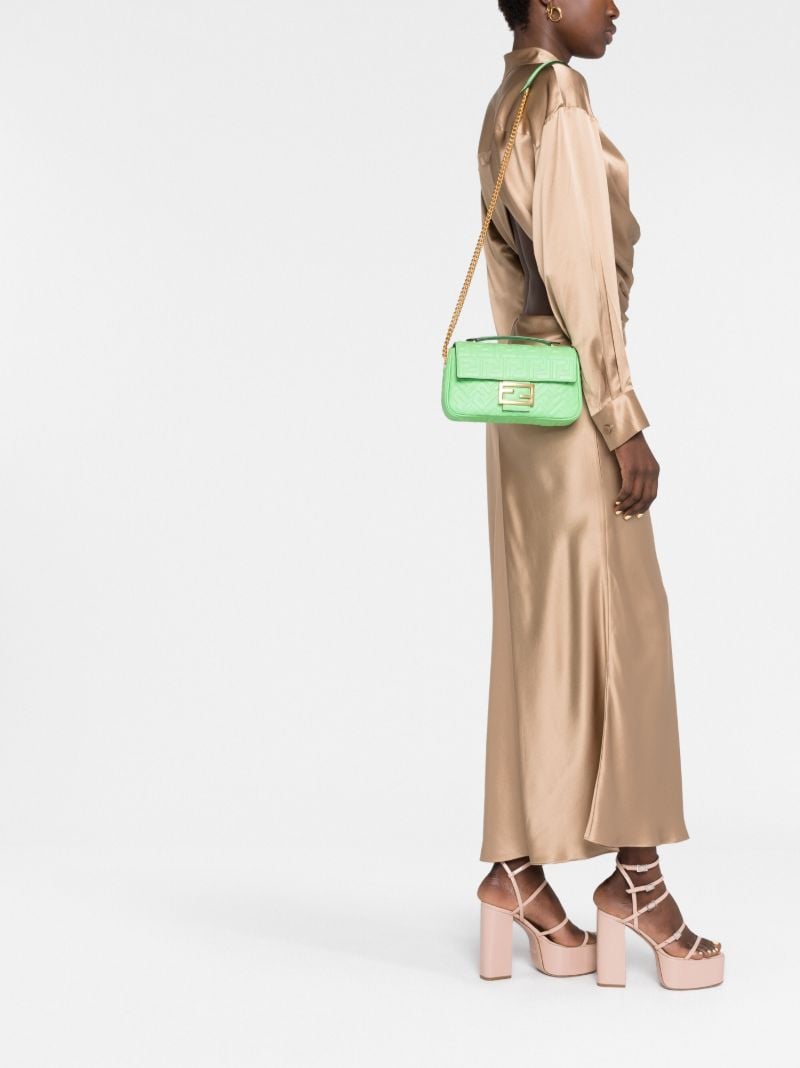 Green Baguette Medium Leather Shoulder Bag